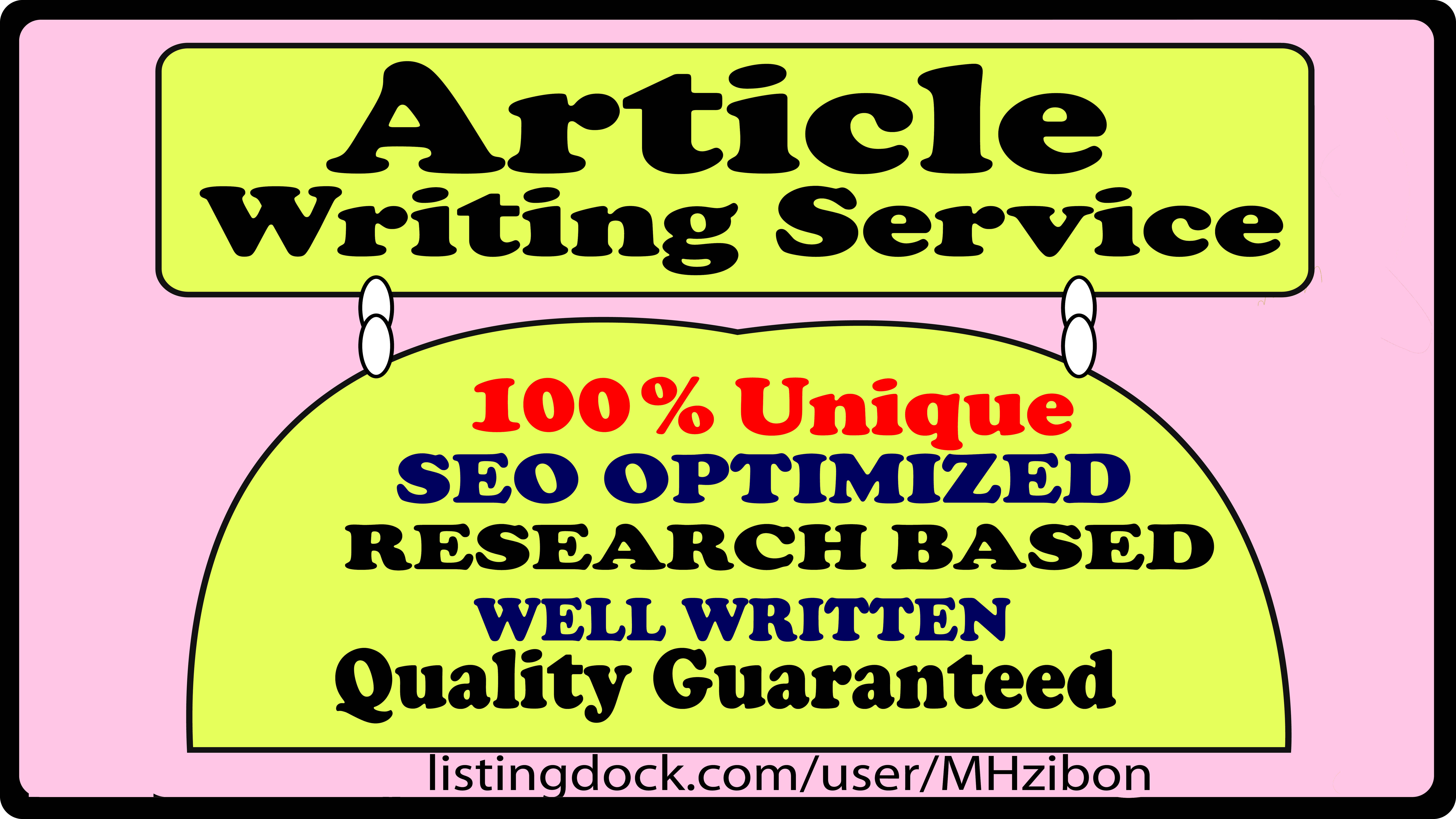 Write 1000 Unique words SEO friendly Article for your Blog