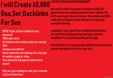 Create 60,000 Gsa,  Ser,  Backlinks For Seo Fastest Ranking in Google