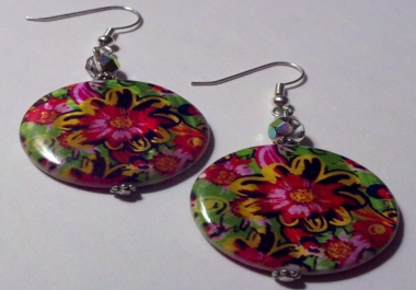 Tropical Print shell bead earrings