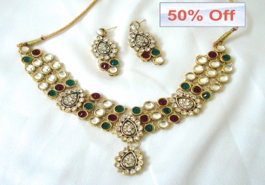 50 off on Indian Kundan Necklace with matching earrings